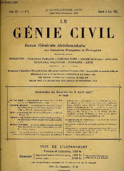 Le gnie civil tome XCI n 6 - Traction lectrique : l'lectrification des Chemins de fer du Midi (suite et fin) matriel roulant, Constructions mtalliques : le dveloppement des ponts suspendus rigides et les grands ponts suspendus en Amrique