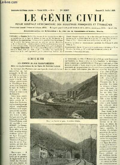 Le gnie civil tome XCIII n 3 - Les chemins de fer transpyrnens, mise en exploitation de la ligne de Bedous a Jaca par Ch. Dantin, Influence de la quantit d'eau de gachage sur la qualit des btons, examine au point de vue des chantiers