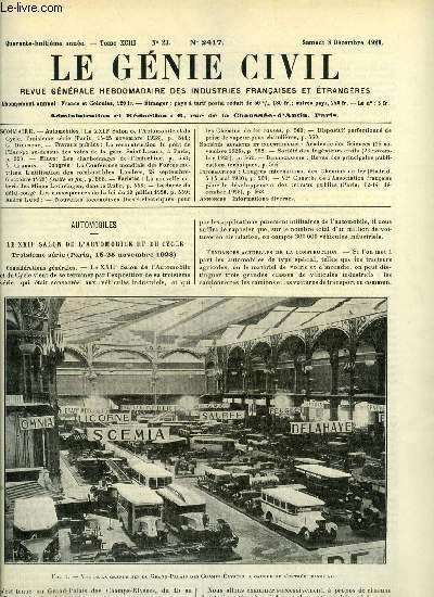 Le gnie civil tome XCIII n 23 - Le XXIIe salon de l'automobile et du cycle, troisime srie par G. Delanghe, La reconstruction du pont de l'Europe au dessus des voies de la gare Saint Lazare a Paris, Les charbonnages de l'Indochine par V. Charrin