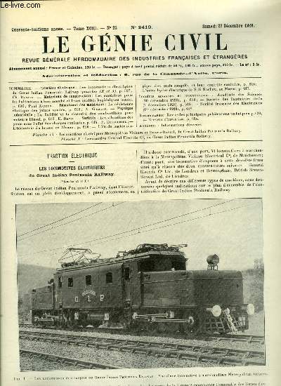 Le gnie civil tome XCIII n 25 - Les locomotives lectriques du Great Indian Peninsula Railway par Ch. Dantin, Les matriaux pour les habitations a bon march et leurs qualits hyginiques par Paul Razous, La rsistance lastique des joints souds par A.