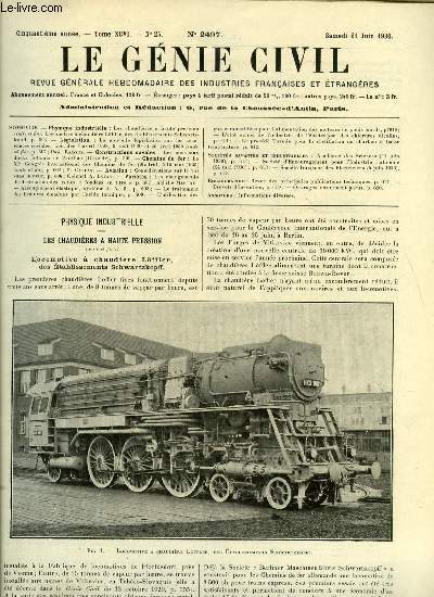 Le gnie civil tome XCVI n 25 - Les chaudires a haute pression, locomotive a chaudire Loffler, des tablissements Schwartzkopff, La nouvelle lgislation sur les assurances sociales, lois des 5 avril 1928, 5 aout 1929 et 30 avril 1930 par Paul Razous