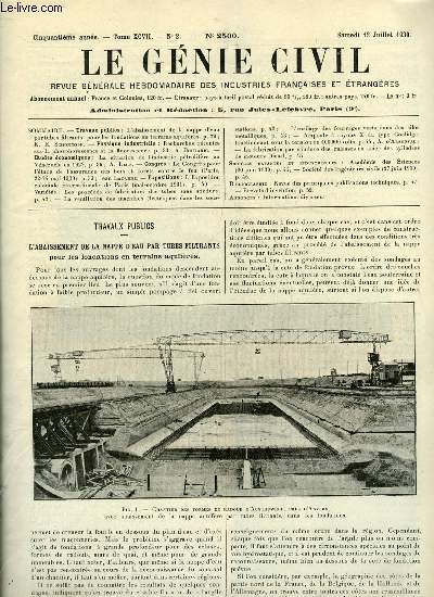 Le gnie civil tome XCVII n 2 - L'abaissement de la nappe d'eau par tubes filtrants pour les fondations en terrains aquifres par K.E. Schonnopp, Recherches rcentes sur la phosphorescence et la fluorescence par A. Boutaric, La situation de l'industrie