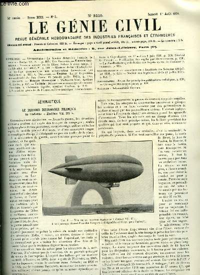 Le gnie civil tome XCIX n 5 - Le dernier dirigeable franais, la vedette Zodiac VZ 27 par Max Verneuil, Nouveau moteur marin Diesel Sulzer a deux temps a double effet, de 7600 C.V., L'adaptation du bandage pneumatique aux automotrices ferroviaires par G