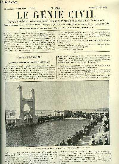 Le gnie civil tome XCIX n 8 - La piscine marine du Touquet Paris Plage par P. Calfas, Turbocompresseur de 10 000 kW de la centrale de Rosherville prs de Johannesbourg, Organisation scientifique du travail et rationalisation par Gaston Ravisse