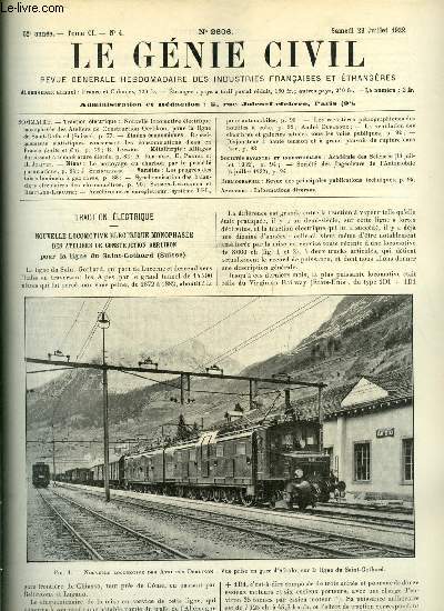 Le gnie civil tome CI n 4 - Nouvelle locomotive lectrique monophase des ateliers de construction Oerlikon pour la ligne du Saint Gothaard, Renseignements statistiques concernant les consommations d'eau en France par R. Lazard, Alliages durcissant