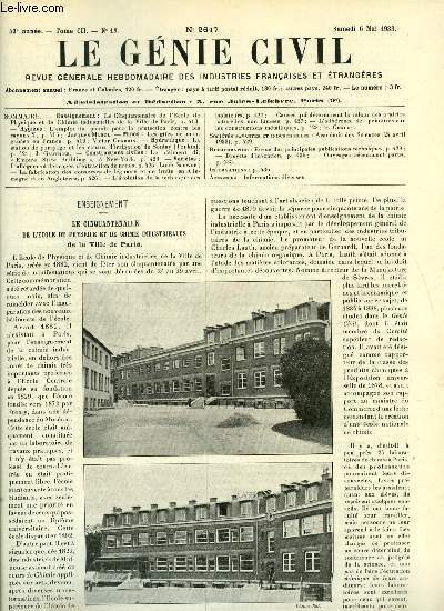 Le gnie civil tome CII n 18 - Cinquantenaire de l'cole de physique et de chimie industrielles de la ville de Paris, L'emploi du plomb pour la protection contre les rayons X par Jacques Mahul, Les gites de manganse en France par Victor Charrin