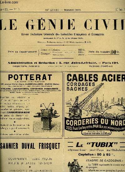 Le gnie civil tome CXX n 12 - Chemins de fer : l'tat actuel du rseau du Chemin de fer Mtropolitain de Paris et les travaux rcemment excuts par M. Martelli, Hydraulique : le mouvement de l'eau dans le sol, dbit d'une nappe libre s'coulant