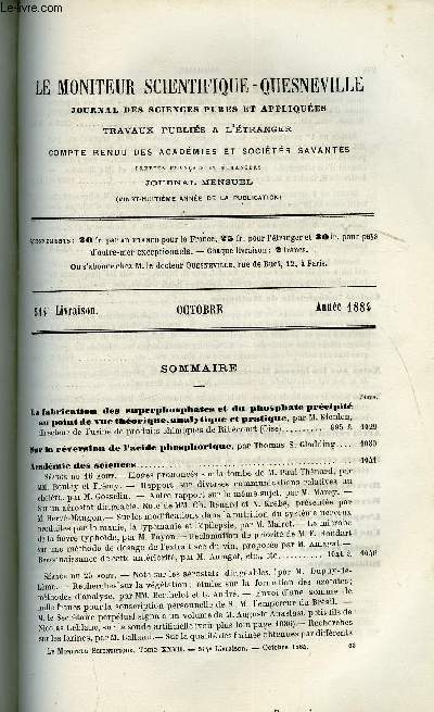 Le moniteur scientifique : journal des sciences pures et appliques n 514 - La fabrication des superphosphates et du phosphate prcipit au point de vue thorique, analytique et pratique par M. Kienlen, Sur la rversion de l'acide phosphorique par Thomas