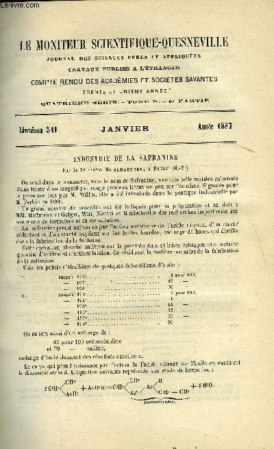 Le moniteur scientifique : journal des sciences pures et appliques n 541 - Industrie de la safranine par le Dr Otto Muhlhaeuser, Recherches sur la papavrine par Guido Goldschmidt, Perfectionnement dans la prparation des acides naphtolcarboniques