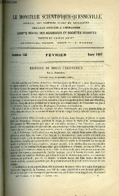 Le moniteur scientifique : journal des sciences pures et appliques n 542 - Histoire du borax californien par A. Robottom, Etudes sur le mordanage de la laine par MM. Liechti et Schwitzer, Sur le dosage de l'azote d'aprs Kjeldahl, Accident