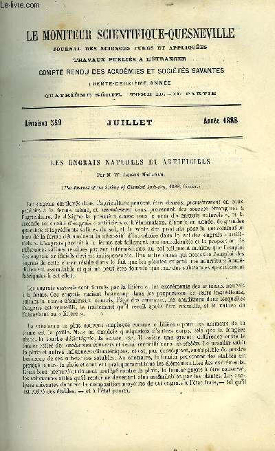 Le moniteur scientifique : journal des sciences pures et appliques n 559 - Les engrais naturels et artificiels par M.W. Loison Macadam, Sur l'outremer par M. Harbert Rawlins, Notes sur la fabrication du chlore au point de vue spcial de l'emploi