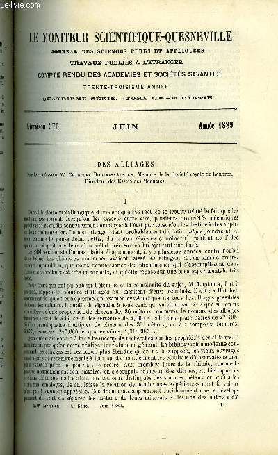 Le moniteur scientifique : journal des sciences pures et appliques n 570 - Des alliages par le professeur W. Chandler Roberts-Austen, L'arsenic dans la maison par Stokes, Sur l'bullition avec coups par Ch. Tombinson, Quelques proprits curieuses