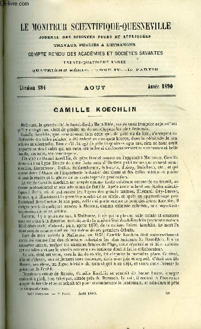 Le moniteur scientifique du docteur Quesneville n 584 - Camille Koechlin par P. Schutzenberger, La rvolution chimique - Lavoisier par M. Berthelot, La levure de bire - rsultats des recherches les plus rcentes, leur application industrielle par M.H.