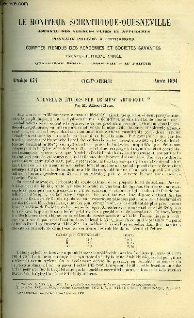 Le moniteur scientifique du docteur Quesneville n 634 - Nouvelles tudes sur le musc artificiel par Albert Baur, Sur la composition et les exigences des crales par H. Joulie - le froment ou bl, Sur la diastase du bl par J.V. Egoroff, Influence