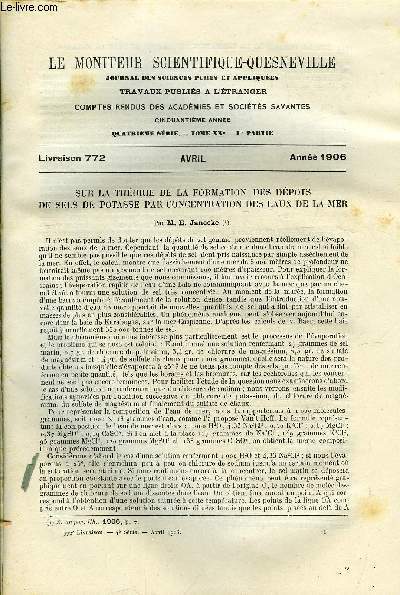 Le moniteur scientifique du docteur Quesneville n 772 - Sur la thorie de la formation des dpots de sels de potasse par concentration des eaux de la mer par E. Janecke, Sur la thorie du procd des chambres de plomb par le Dr F. Raschig