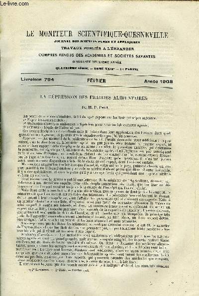 Le moniteur scientifique du docteur Quesneville n 794 - La rpression des fraudes alimentaires par P. Petit, Contribution a l'analyse des ferrochromes a haute teneur en carbone par A. Caffin et F. Dhuique Mayer, Grande industrie chimique - prparation