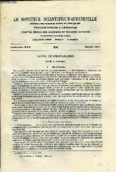 Le moniteur scientifique du docteur Quesneville n 833 - Revue de photographie par A. Granger, Comparaison des processus employs en teinture, en tannerie et dans l'industrie de la vulcanisation, Sur l'emploi de la solution alcoolique d'actate neutre