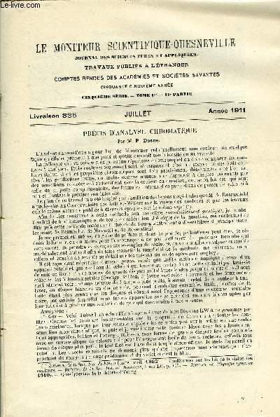 Le moniteur scientifique du docteur Quesneville n 835 - Prcis d'analyse chromatique par M.P. Dosne, Analyse des ferro-bores industriels par M. Gaston Raulin, Alcalodes - sur la cubbine par E. Mameli, Dosage de l'iode dans les composs organiques