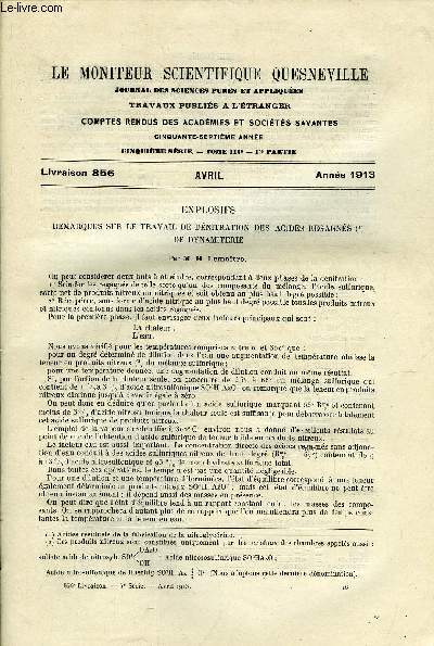 Le moniteur scientifique du docteur Quesneville n 856 - Explosifs, remarques sur le travail de dnitration des acides regagns de dynamiterie par H. Lemaitre, Analyse des bauxites par Ernest Martin, Un schma pour la sparation des terres rares