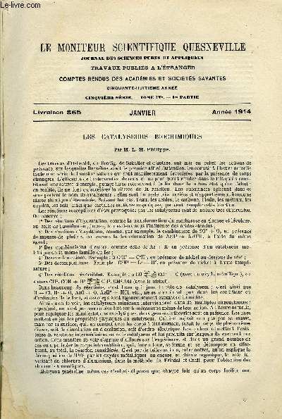 Le moniteur scientifique du docteur Quesneville n 865 - Les catalyseurs biochimiques par M. L.H. Philippe, Au point de vue de leurs applications a la teinture, Dosage de l'actate de glycryle dans les huiles essentielles par S. Godfrey et A.S. Harvey