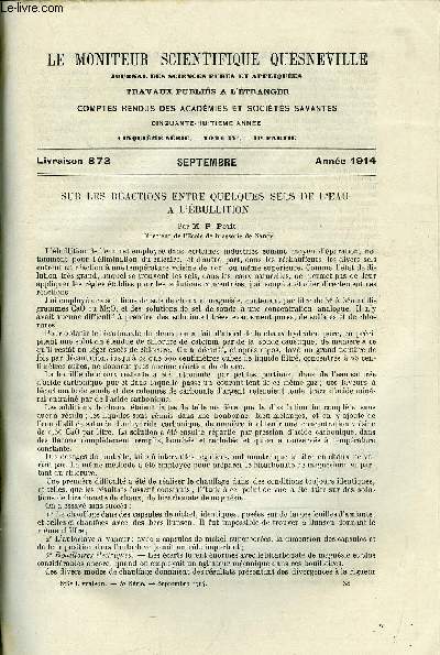 Le moniteur scientifique du docteur Quesneville n 873 - Sur les ractions entre quelques sels de l'eau a l'bullition par P. Petit, Synthses inorganiques de l'ammoniaque