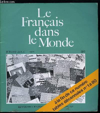 Le franais dans le monde n 90 - La pense franaise d'aujourd'hui par Edouard Morot-sir, Les touristes trangers en France par Jean Ginier, La substitution en franais par Volker Steinwald, Demain ds l'aube, exploitation pdagogique par Lucien Brosse