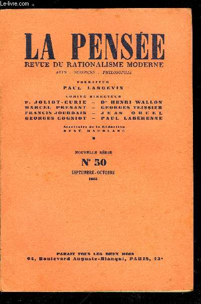 La pense - nouvelle srie n 50 - Jours de combat, Karl Marx et le procs de Cologne, Du rapport entre la logique et le marxisme par B. Kedrov, Le soixante dixime anniversaire de la mort de Karl Marx, Le quatrime tome du Capital par Jean Baby, Karl