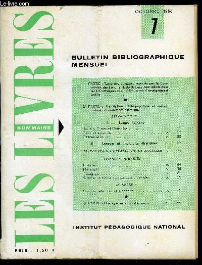 Les livres n 7 - Littrature : romans, contes et nouvelles, essais et souvenirs, critique et histoire littraires, Livres pour l'enfance et la jeunesse, Sciences humaines : histoire, gographie, pdagogie, sciences politiques, conomiques et sociales