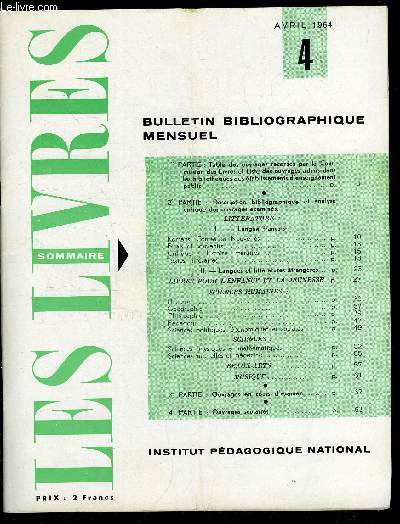 Les livres n 4 - Littrature : romans, contes et nouvelles, essais et souvenirs, critique et histoire littraires, Livres pour l'enfance et la jeunesse, Sciences humaines : histoire, gographie, pdagogie, sciences politiques, conomiques et sociales