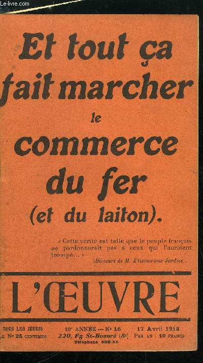 L'oeuvre n 16 - Ou tout le monde crie a la trahison par Gustave Try, Les allemands chez nous, Le thatre des Champs Elyses - plaidoyer pour Astruc