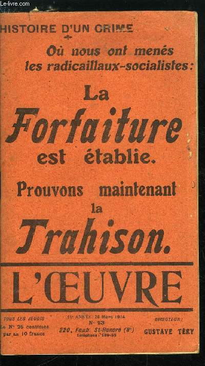 L'oeuvre n 13 - De la forfaiture a la trahison par Gustave Try, La forfaiture, La trahison, Le fatal scrupule, Gauthier-sans-espoir