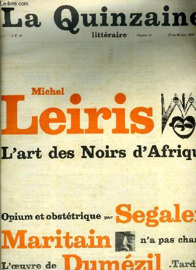 La quinzaine littraire n 26 - Lon Chestov aujourd'hui par Boris de Schloezer, Opium et obsttrique, Un dbutant de soixante ans par Jean Jacques Mayoux, Un pochard de gnie par Serge Fauchereau, Le dernier des grands Autrichiens par Mans Sperber