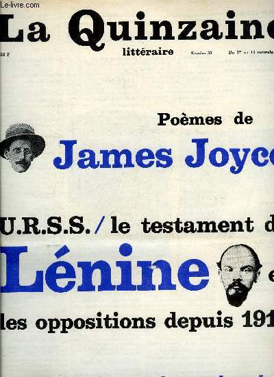 La quinzaine littraire n 38 - Une dimension pique par Rmi Laureillard, Aprs la Foire du Livre par Adelade Blasquez, Les spcialistes par Claude Michel Cluny, Textes mis en scne par Jean Ricardou, Pour une double lecture par Henri Ronse, Agressivit