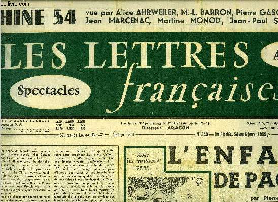 Les lettres franaises n 549 - L'enfance de Paopao par Pierre Gascar, Le journal de voyage d'Henri Cartier-Bresson, Le mystre du sourire chinois est dissip par Vercors, La culture dans la Chine nouvelle par Jean Jacques Mayoux, Le matin du 1er octobre