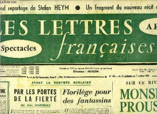 Les lettres franaises n 740 - Du fascisme par Pierre Daix, Avant la rentre scolaire, par les portes de la fiert par Jean Marcenac, Sur ce rivage, Monsieur Prousthe par Vercors, Allez voir L'trangre dans l'Ile par Elsa Triolet, L'age cosmique