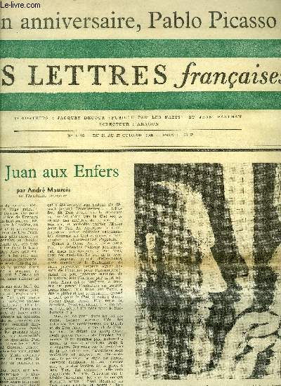 Les lettres franaises n 1102 - Don Juan aux enfers par Andr Maurois, Shakespeare, Picasso et nous par Aragon, Pour le bonheur des hommes par Daniel Henry Kahnweiler, Cholokhov, esquisse pour un profil par Jean Cathala, Kafka mconnu, Jean Pierre Attal