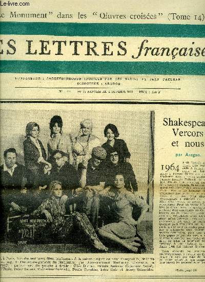 Les lettres franaises n 1116 - Shakespeare Vercors et nous par Aragon, Prface a lutte avec l'ange par Elsa Triolet, D.W. Lawrence pote par Marcel Marnat, Les hommes ptrifis par Jean Tailleur, A lire ou a vomir ? par Anne Villelaur, Une poigne