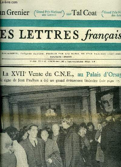 Les lettres franaises n 1260 - Christine de Rivoyre laurate du prix Interalli ou la folle poursuite par Josane Duranteau, Le blanc du formulaire par Hubert Juin, L'inceste rv par Jean Gaugeard, Le froid de l'enfance par Patrick de Rosbo