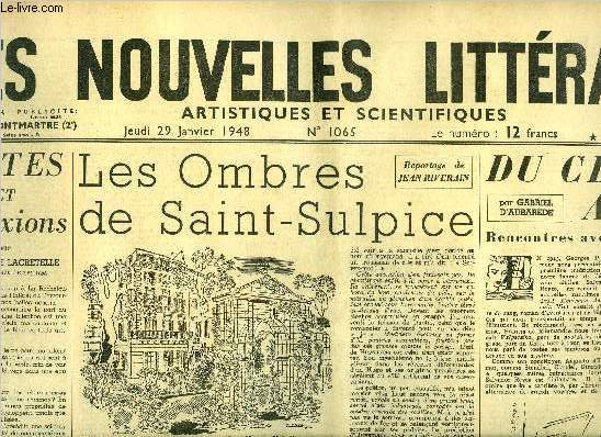 Les nouvelles littraires, artistiques et scientifiques n 1065 - Notes et rflexions par Jacques De Lacretelle, Les ombres de Saint Sulpice par Jean Riverain, Du Chili a Paris par Gabriel d'Aubarede, Ammal par Andr Chedid, La jument perdue (suite)