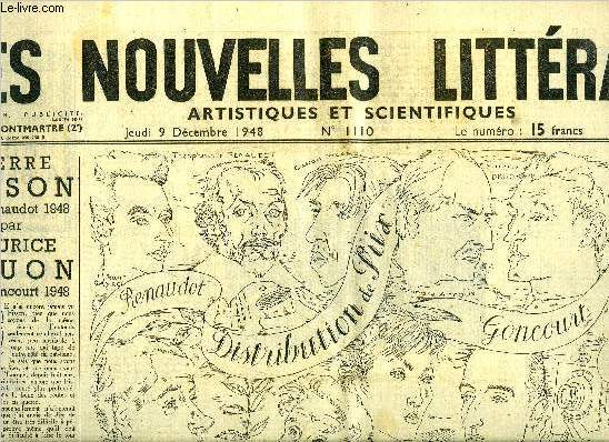 Les nouvelles littraires, artistiques et scientifiques n 1110 - Pierre Fisson, prix Renaudot 1948 par Maurice Druon, prix goncourt 1948, Vu place Gaillon par Jeanine Delpech, Quatrains d'automne par Lo Larguier, Images de Berlin par Alexandre Arnoux