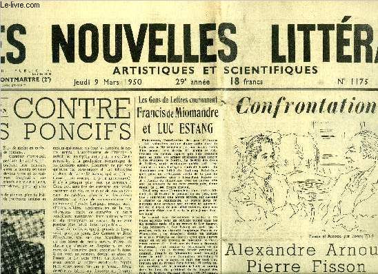 Les nouvelles littraires, artistiques et scientifiques n 1175 - Contre les poncifs par Andr Chamson, Les gens de lettres couronnent Francis de Miomandre et Luc Estang par Andr Bourin, Pourquoi je peins par Winston Churchill, Confrontation, Alexandre