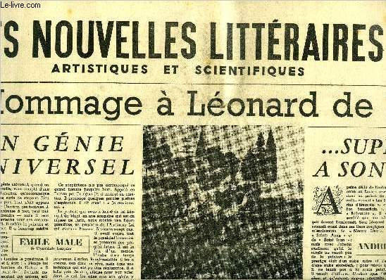 Les nouvelles littraires, artistiques et scientifiques n 1284 - Hommage a Lonard de Vinci, un gnie universel par Emile Male, suprieur a son oeuvre par Andr Suars, Hors du temps par Andr Chamson, Vinci et l'avenir par Ren Huyghe, Les villes