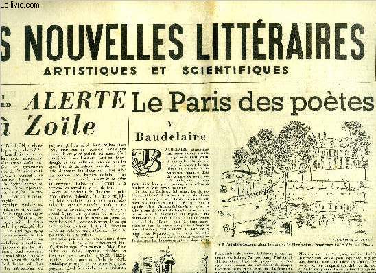 Les nouvelles littraires, artistiques et scientifiques n 1302 - Alerte a Zole par Henri Clouard, Le Paris des potes par Jean Gallotti, Andr Corthis par Pierre Lagarde, Vacances par A. t'Serstevens, Delacroix fut crivain avant d'tre peintre par Jean