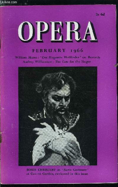 Opera n 2 - Editor's comment : applause fo Parsifal ?, Opera on the gramophone : 17, Der Fliegende Hollander by William Mann, The case for the Singer by Audrey Williamson, Encounter in Leipzig by Charles Osborne