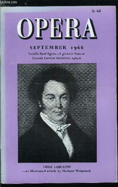 Opera n 9 - Editor's comment : Forward to 1970, Luigi Lablache by Herbert Weinstock, The facts of life by John Coast, Villa Sant'Agata by Lotte Meitner-Graf, Film and Lulu by Norbert Weiss, Covent Garden Statistics 1965-6, The first Boulez Wagner