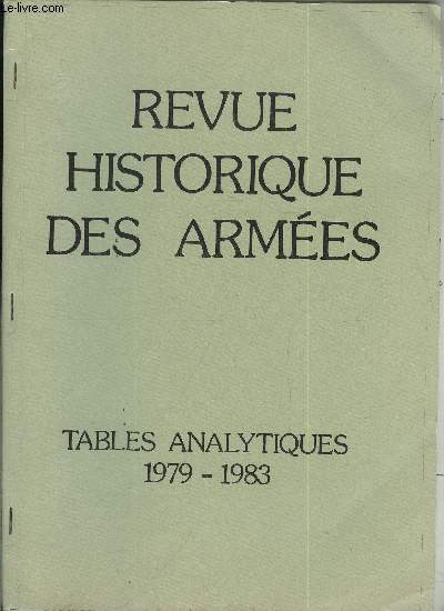 Revue historique des armes - tables analytiques 1979-1983