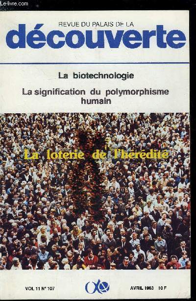 Revue du palais de la dcouverte n 107 - Poissons, signaux lectriques et communication, Mesures biophysiques, gnie biologique et mdical par Boris Rybak, La glace des calottes polaires : un tmoin de l'volution du climat et de la pollution du globe