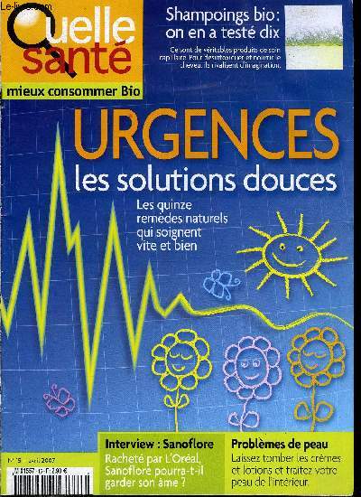 Quelle sant n 15 - Urgences : traitez les en douceur, Argile : beaucoup plus qu'un produit de beaut, Shampoings bio : la douceur et la sant, A Paris, la bio adopte un nouveau look, Revtements de sol colo, Les traitements qui vous font la peau