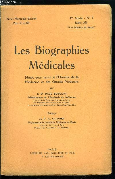 Les biographies médicales n° 7 - Docteur Paul Busquet 1866-1930, Dubois Antoine Le Baron - 19 juin 1756 - 30 mars 1837