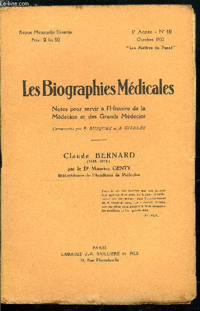Les biographies mdicales n 10 - Bernard Claude - IIe partie (1813-1878)